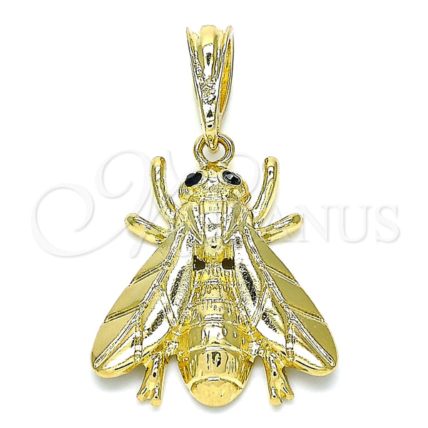 Dije Elegante 05.380.0118 Oro Laminado, Diseño de Abeja, con Negro Cristal, Pulido, Tono Dorado