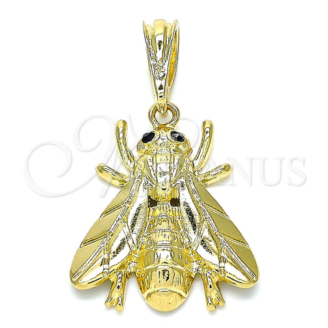Dije Elegante 05.380.0118 Oro Laminado, Diseño de Abeja, con Negro Cristal, Pulido, Tono Dorado