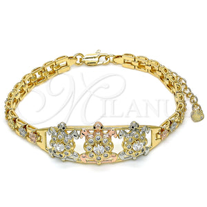 Pulsera Elegante 03.380.0095.07 Oro Laminado, Diseño de Tortuga y Flor, con Blanca and Negro Zirconia Cubica, Pulido, Tres Tonos (06 MM Thickness, 7 Inches Length)