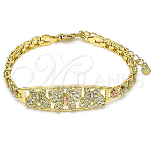 Pulsera Elegante 03.380.0089.1.07 Oro Laminado, Diseño de Mariposa y Flor, con Blanca Zirconia Cubica, Pulido, Tres Tonos (06 MM Thickness, 7 Inches Length)
