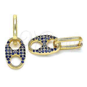 Argolla Huggie 02.210.0487.1.12 Oro Laminado, Diseño de Puff Mariner, con Zafiro Azul Zirconia Cubica, Pulido, Tono Dorado