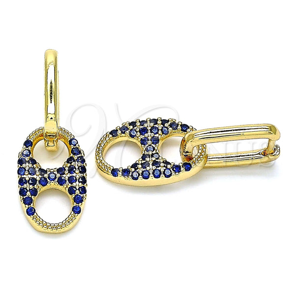 Argolla Huggie 02.210.0487.1.12 Oro Laminado, Diseño de Puff Mariner, con Zafiro Azul Zirconia Cubica, Pulido, Tono Dorado