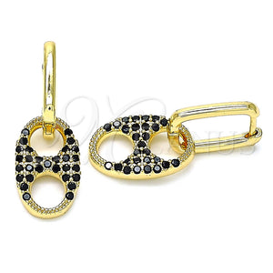 Argolla Huggie 02.210.0487.3.12 Oro Laminado, Diseño de Puff Mariner, con Negro Zirconia Cubica, Pulido, Tono Dorado