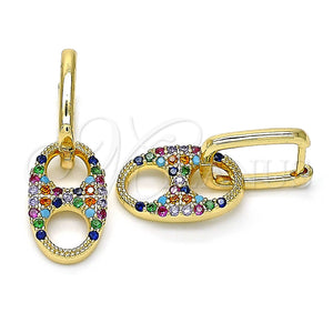 Argolla Huggie 02.210.0487.4.12 Oro Laminado, Diseño de Puff Mariner, con Multicolor Zirconia Cubica, Pulido, Tono Dorado