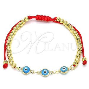Pulsera Bolo Ajustable 03.63.2213.2.11 Oro Laminado, Diseño de Ojo Griego y Bola, Resinado Turquesa, Tono Dorado (04 MM Thickness, 11 Inches Length)
