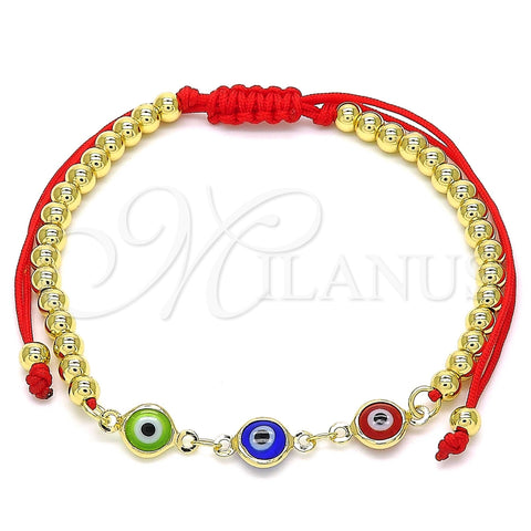 Pulsera Bolo Ajustable 03.63.2213.3.11 Oro Laminado, Diseño de Ojo Griego y Bola, Resinado Multicolor, Tono Dorado (04 MM Thickness, 11 Inches Length)