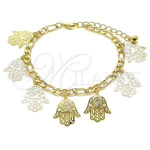 Pulsera de Dije 03.331.0137.08 Oro Laminado, Diseño de Mano de Dios, Pulido, Tono Dorado (05 MM Thickness, 8 Inches Length)