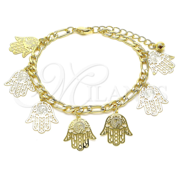 Pulsera de Dije 03.331.0137.08 Oro Laminado, Diseño de Mano de Dios, Pulido, Tono Dorado (05 MM Thickness, 8 Inches Length)
