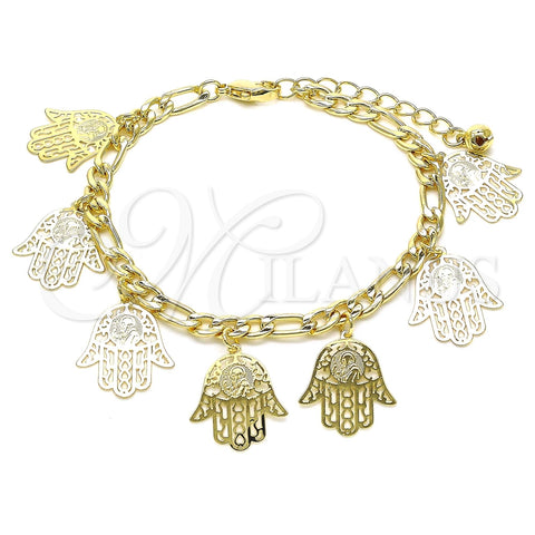 Pulsera de Dije 03.331.0137.08 Oro Laminado, Diseño de Mano de Dios, Pulido, Tono Dorado (05 MM Thickness, 8 Inches Length)