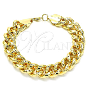 Pulsera Básica 03.331.0142.09 Oro Laminado, Diseño de Miami Cubana, Pulido, Tono Dorado (15 MM Thickness, 9 Inches Length)