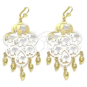 Arete Largo 02.331.0038 Oro Laminado, Diseño de Elefante, Pulido, Tres Tonos