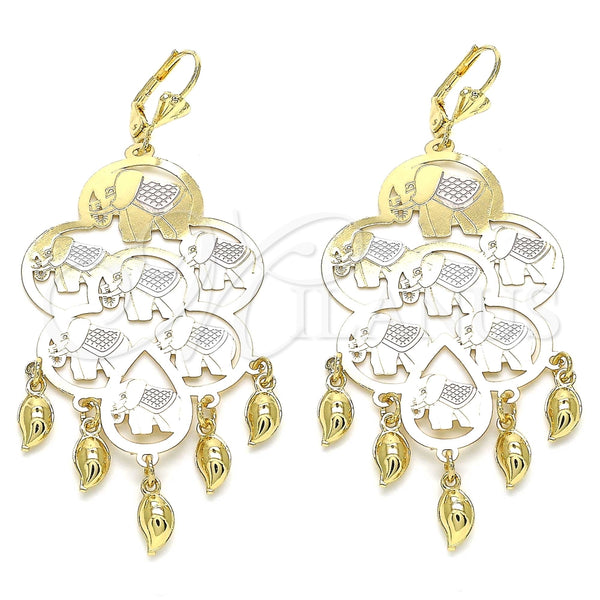 Arete Largo 02.331.0038 Oro Laminado, Diseño de Elefante, Pulido, Tres Tonos