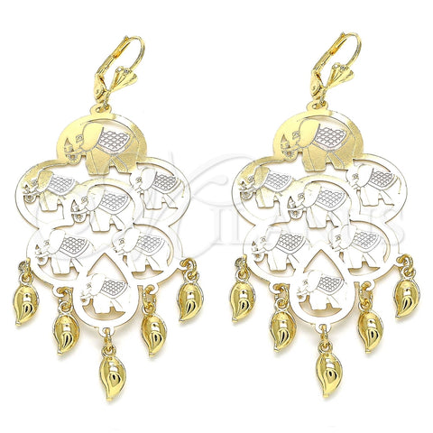 Arete Largo 02.331.0038 Oro Laminado, Diseño de Elefante, Pulido, Tres Tonos