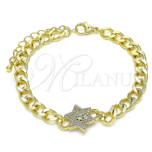 Pulsera Elegante 03.341.0131.07 Oro Laminado, Diseño de Estrella de Davi, con Blanca Micro Pave, Pulido, Tono Dorado (06 MM Thickness, 7 Inches Length)