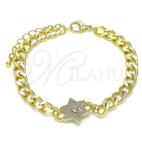 Pulsera Elegante 03.341.0131.07 Oro Laminado, Diseño de Estrella de Davi, con Blanca Micro Pave, Pulido, Tono Dorado (06 MM Thickness, 7 Inches Length)