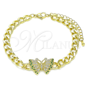 Pulsera Elegante 03.341.0133.07 Oro Laminado, Diseño de Mariposa, con Blanca Cristal and Verde Micro Pave, Pulido, Tono Dorado (06 MM Thickness, 7 Inches Length)