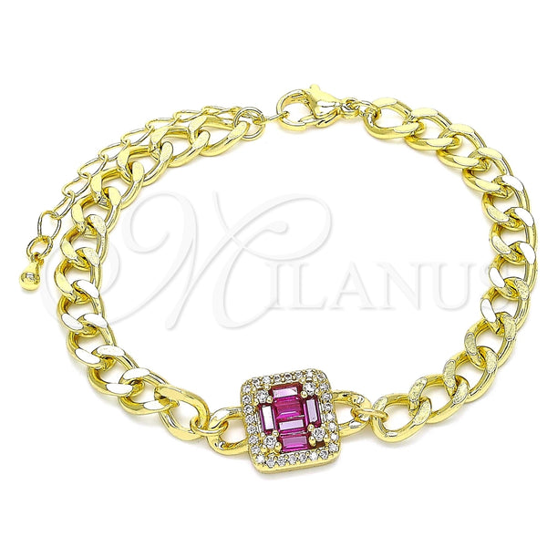 Pulsera Elegante 03.341.0134.2.07 Oro Laminado, con Rubi Zirconia Cubica and Blanca Micro Pave, Pulido, Tono Dorado (06 MM Thickness, 7 Inches Length)