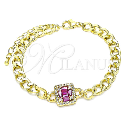Pulsera Elegante 03.341.0134.2.07 Oro Laminado, con Rubi Zirconia Cubica and Blanca Micro Pave, Pulido, Tono Dorado (06 MM Thickness, 7 Inches Length)