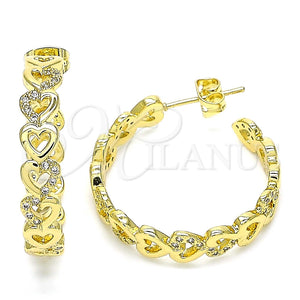 Arete Dormilona 02.341.0100 Oro Laminado, Diseño de Corazón, con Blanca Micro Pave, Pulido, Tono Dorado