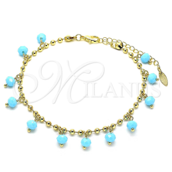 Tobillera de Dije 03.383.0011.10 Oro Laminado, con Turquoise Cristal, Pulido, Tono Dorado (03 MM Thickness, 10 Inches Length)
