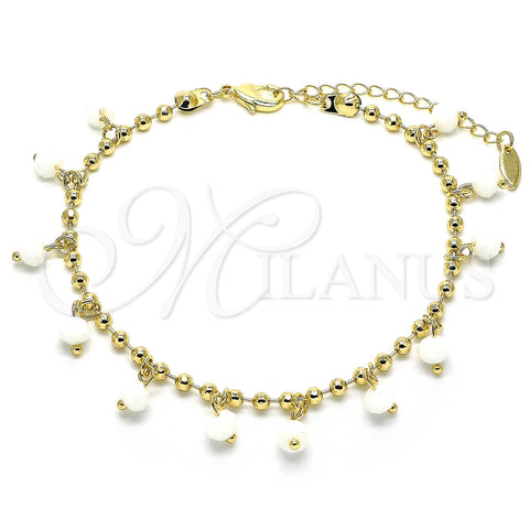 Tobillera de Dije 03.383.0011.2.10 Oro Laminado, con Blanca Cristal, Pulido, Tono Dorado (03 MM Thickness, 10 Inches Length)