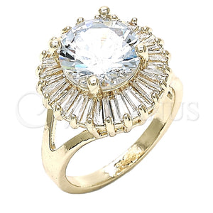 Anillo Multi Piedra 01.210.0103.09 Oro Laminado, Diseño de Baguette, con Blanca Zirconia Cubica, Pulido, Tono Dorado (Size 9)