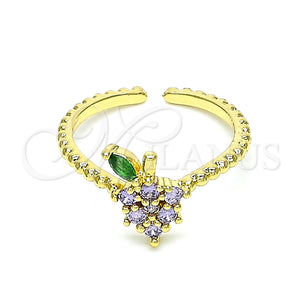 Anillo Multi Piedra 01.341.0042 Oro Laminado, Diseño de Fresa, con Violeta and Verde Zirconia Cubica, Pulido, Tono Dorado (One size fits all)