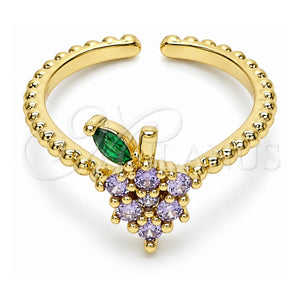 Anillo Multi Piedra 01.341.0042 Oro Laminado, Diseño de Fresa, con Zirconia Cubica Violeta y Verde, Pulido, Tono Dorado (Talla Unica)