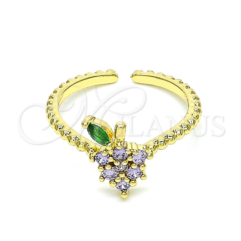 Anillo Multi Piedra 01.341.0042 Oro Laminado, Diseño de Fresa, con Violeta and Verde Zirconia Cubica, Pulido, Tono Dorado (One size fits all)