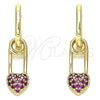 Argolla Huggie 02.210.0488.1.12 Oro Laminado, Diseño de Paperclip y Corazón, con Rubi Zirconia Cubica, Pulido, Tono Dorado