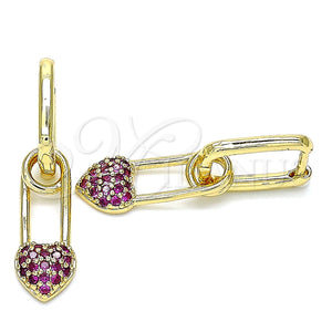 Argolla Huggie 02.210.0488.1.12 Oro Laminado, Diseño de Paperclip y Corazón, con Rubi Zirconia Cubica, Pulido, Tono Dorado