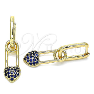 Argolla Huggie 02.210.0488.2.12 Oro Laminado, Diseño de Paperclip y Corazón, con Zafiro Azul Zirconia Cubica, Pulido, Tono Dorado