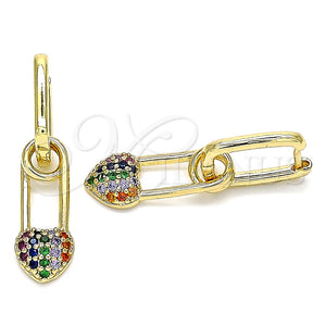 Argolla Huggie 02.210.0488.3.12 Oro Laminado, Diseño de Paperclip y Corazón, con Multicolor Zirconia Cubica, Pulido, Tono Dorado