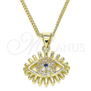 Collares con Dije 04.156.0390.20 Oro Laminado, Diseño de Ojo Griego, con Zafiro Azul and Blanca Micro Pave, Pulido, Tono Dorado (02 MM Thickness, 20 Inches Length)