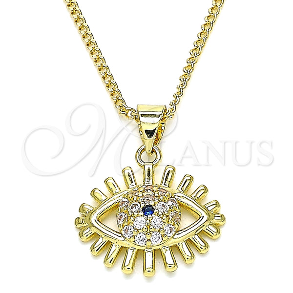 Collares con Dije 04.156.0390.20 Oro Laminado, Diseño de Ojo Griego, con Zafiro Azul and Blanca Micro Pave, Pulido, Tono Dorado (02 MM Thickness, 20 Inches Length)