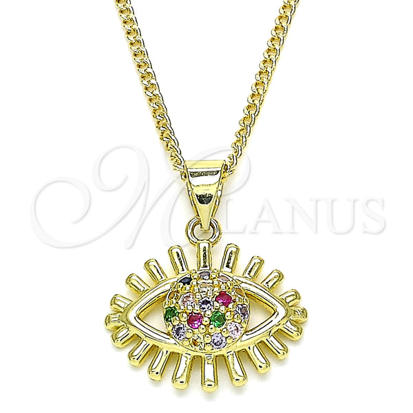 Collares con Dije 04.156.0390.1.20 Oro Laminado, Diseño de Ojo Griego, con Multicolor Micro Pave, Pulido, Tono Dorado (02 MM Thickness, 20 Inches Length)