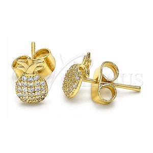Arete Dormilona 02.156.0543 Oro Laminado, Diseño de Pina, con Blanca Micro Pave, Pulido, Tono Dorado