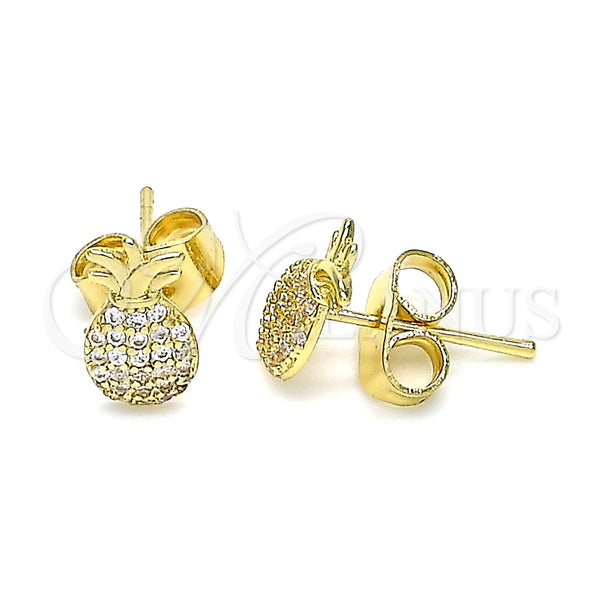 Arete Dormilona 02.156.0543 Oro Laminado, Diseño de Pina, con Blanca Micro Pave, Pulido, Tono Dorado