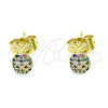 Arete Dormilona 02.156.0543.1 Oro Laminado, Diseño de Pina, con Multicolor Micro Pave, Pulido, Tono Dorado