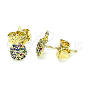 Arete Dormilona 02.156.0543.1 Oro Laminado, Diseño de Pina, con Multicolor Micro Pave, Pulido, Tono Dorado