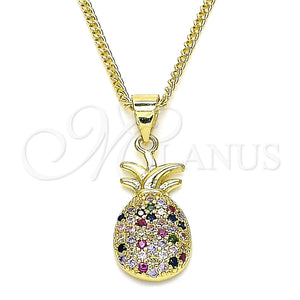 Collares con Dije 04.156.0391.1.18 Oro Laminado, Diseño de Pina, con Multicolor Micro Pave, Pulido, Tono Dorado (02 MM Thickness, 18 Inches Length)