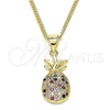 Collares con Dije 04.156.0391.1.18 Oro Laminado, Diseño de Pina, con Multicolor Micro Pave, Pulido, Tono Dorado (02 MM Thickness, 18 Inches Length)