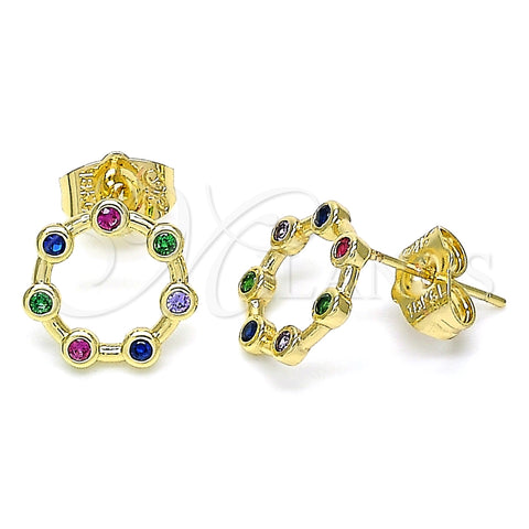 Arete Dormilona 02.156.0544.1 Oro Laminado, con Multicolor Micro Pave, Pulido, Tono Dorado