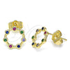 Arete Dormilona 02.156.0544.1 Oro Laminado, con Multicolor Micro Pave, Pulido, Tono Dorado