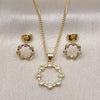 Juego de Arete y Dije de Adulto 10.156.0338 Oro Laminado, con Blanca Micro Pave, Pulido, Tono Dorado