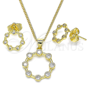 Juego de Arete y Dije de Adulto 10.156.0338 Oro Laminado, con Blanca Micro Pave, Pulido, Tono Dorado