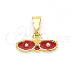 Dije Religioso 05.02.0066 Oro Laminado, Diseño de Ojo Griego, Esmaltado Rojo, Tono Dorado