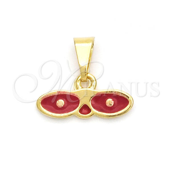 Dije Religioso 05.02.0066 Oro Laminado, Diseño de Ojo Griego, Esmaltado Rojo, Tono Dorado