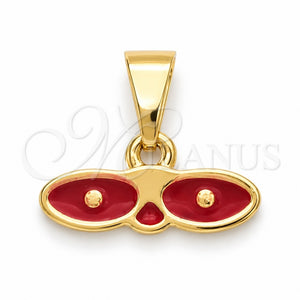Dije Religioso 05.02.0066 Oro Laminado, Diseño de Ojo Griego, Esmaltado Rojo, Tono Dorado