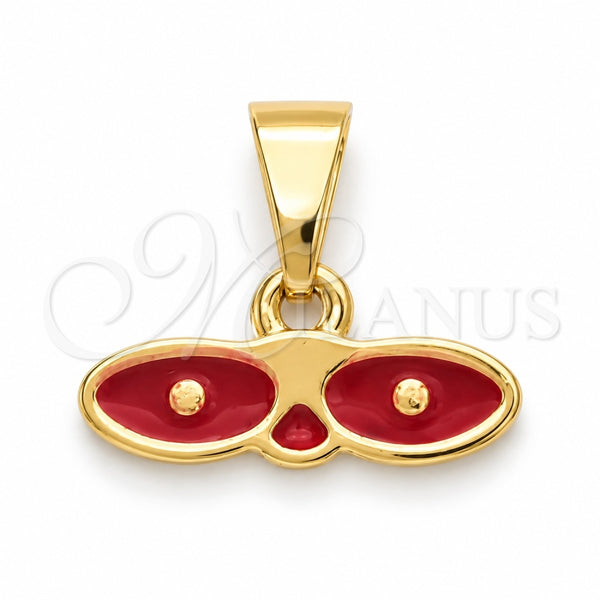 Dije Religioso 05.02.0066 Oro Laminado, Diseño de Ojo Griego, Esmaltado Rojo, Tono Dorado